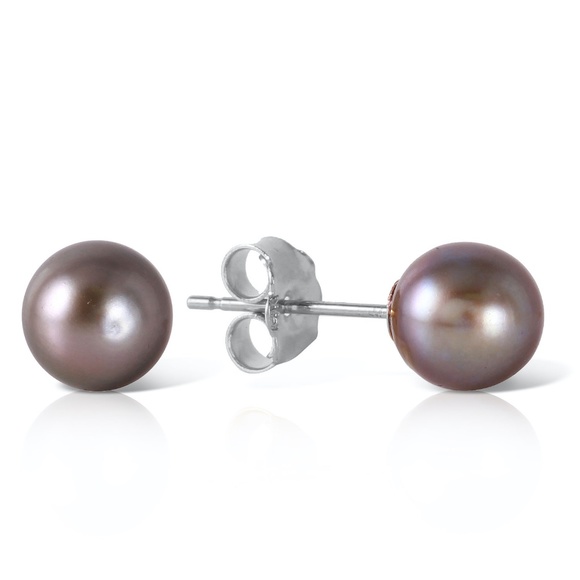 14K. GOLD STUD EARRINGS WITH NATURAL BLACK PEARL - Picture 4 of 8